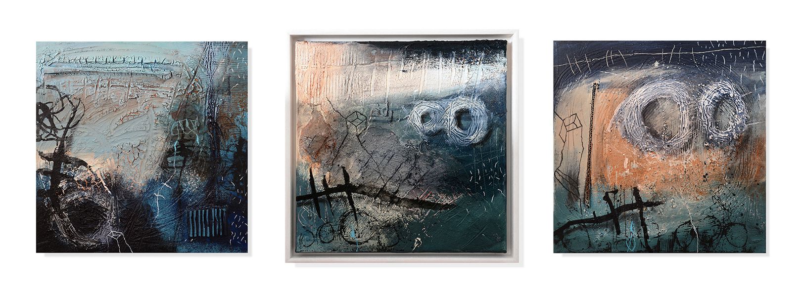 Verknüpfung - nexus 1-3 | 2014 | Mischtechnik auf Leinwand | je 40 x 40 cm