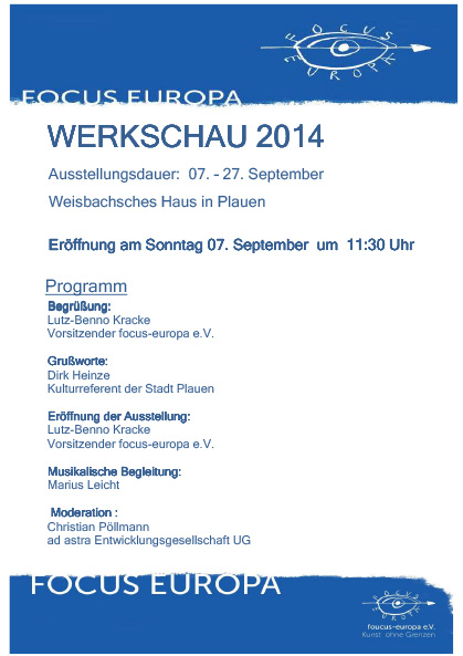 Werkschau 2014 von focus-europa im Weisbachschen Haus in Plauen | “Kunst ist Spitze” | Eröffnung 07.09.2014